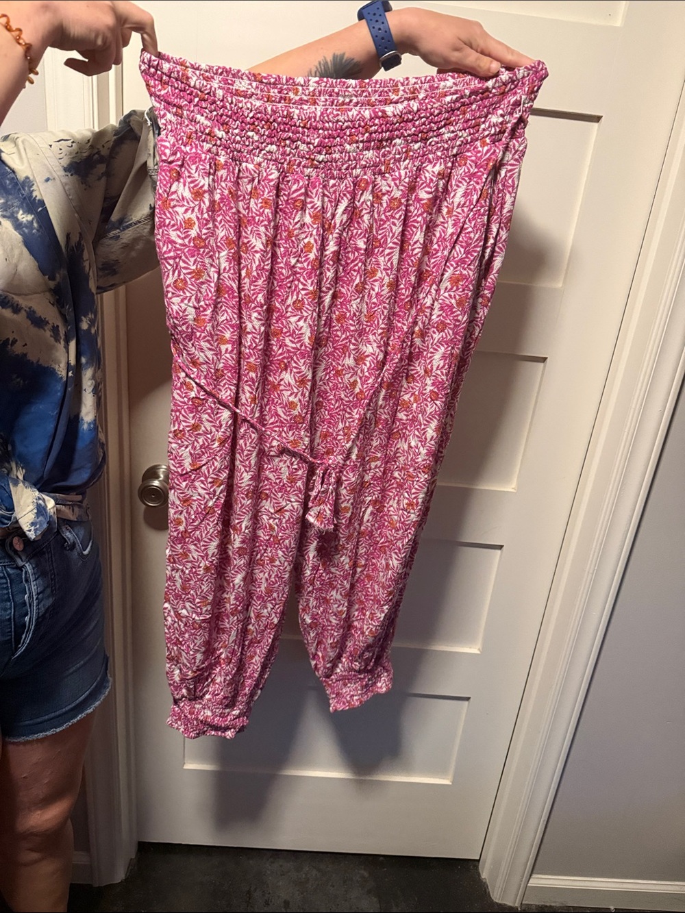 Anthropologie Pink Floral Smocked-Waist Jogger Pants NWOT